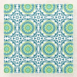 Posavasos De Vidrio Estilo Boho verde azulado y verde