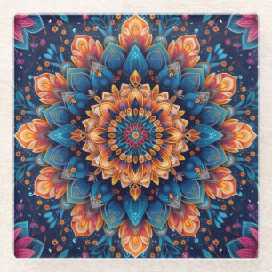 Posavasos De Vidrio Estilo de arte digital de flor de mandala-23907.