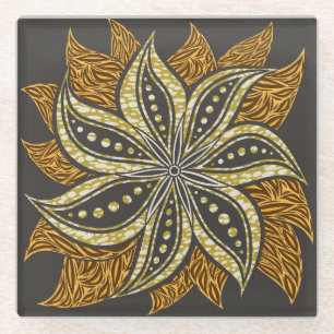 Posavasos De Vidrio Estilo de Batik Floral Resumen Africano