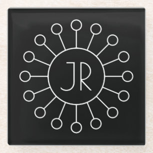 Posavasos De Vidrio Estilo de logotipo vintage genial monograma Negr