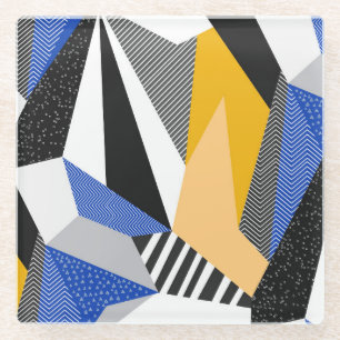 Posavasos De Vidrio Estilo Memphis: Collage geométrico creativo.