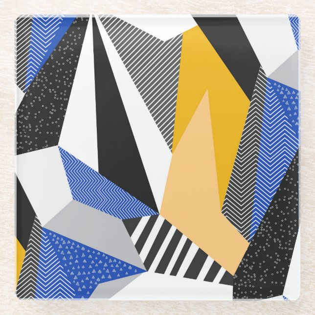 Posavasos De Vidrio Estilo Memphis: Collage geométrico creativo. (Anverso)