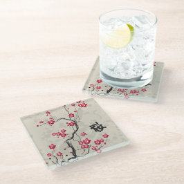 Posavasos De Vidrio Estilo oriental Sakura Cherry Blossom Art