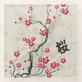 Posavasos De Vidrio Estilo oriental Sakura Cherry Blossom Art