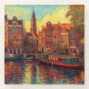 Posavasos De Vidrio Estilo van Gogh en los canales de Amsterdam