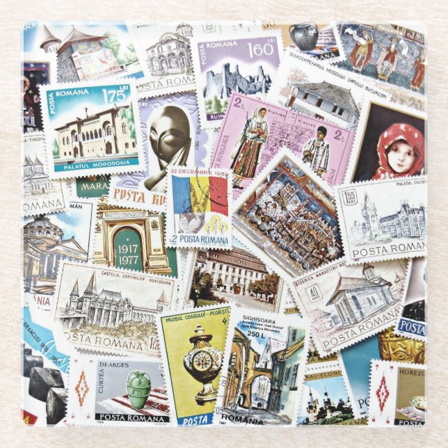 Posavasos De Vidrio Estilo vintage de sellos antiguos (Anverso)