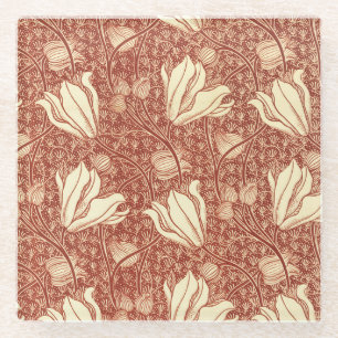 Posavasos De Vidrio Estilo William Morris Patrón Floral de Lirio Rojo