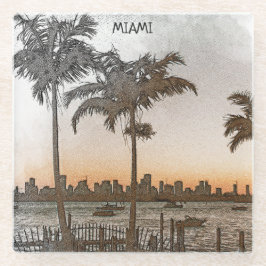 Posavasos De Vidrio Estiloso Miami Florida Vintage Skyline
