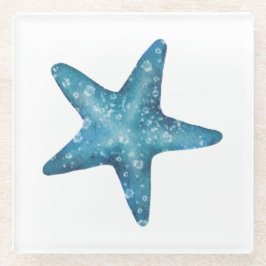 Posavasos De Vidrio Estrella de mar azul acuarela náutica