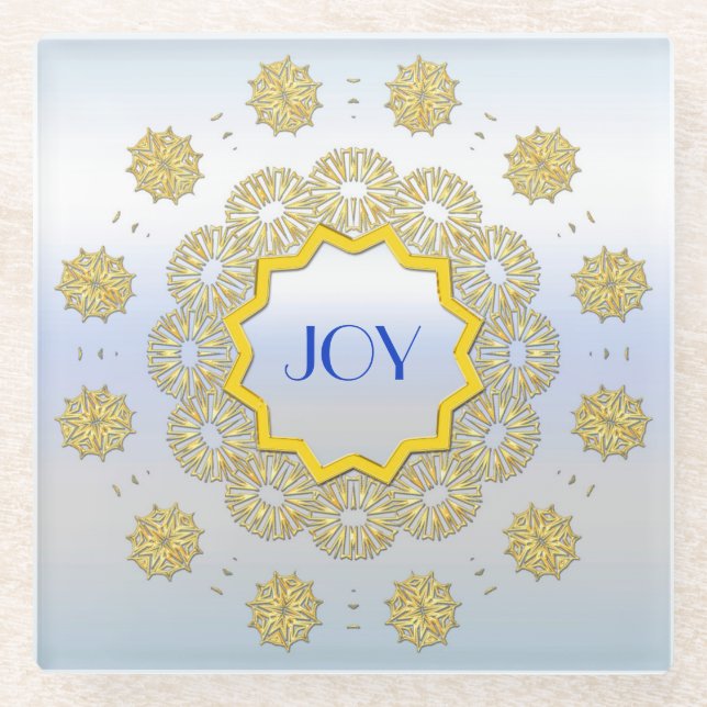 Posavasos De Vidrio Estrella de nieve Festividad de oro Círculo de enc (Anverso)