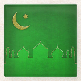 Posavasos De Vidrio Estrella lunar de la Mezquita de Oro Verde