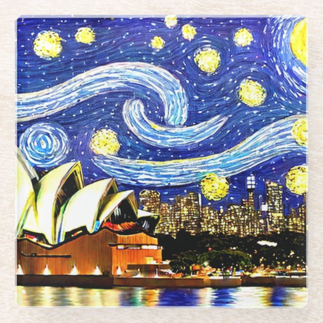Posavasos De Vidrio Estrella nocturna Sydney ópera de Australia (Anverso)