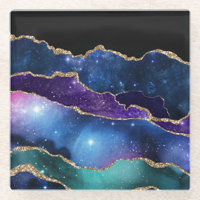 Posavasos De Vidrio Estrellas brillantes de la galaxia Agate Marcado (Anverso)