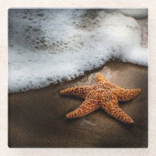 Posavasos De Vidrio Estrellas de mar solas en la playa