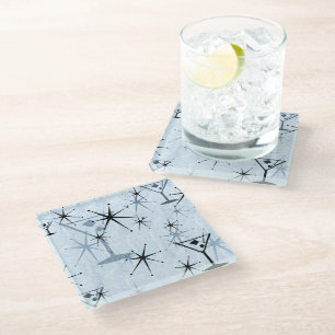 Posavasos De Vidrio Estrellas de Martini Azul Retro