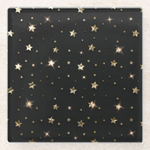 Posavasos De Vidrio Estrellas de Navidad de metal falso negro y dorado