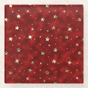 Posavasos De Vidrio Estrellas de Navidad de metal falso rojo y dorado 