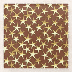 Posavasos De Vidrio Estrellas de oro en marrón chocolate