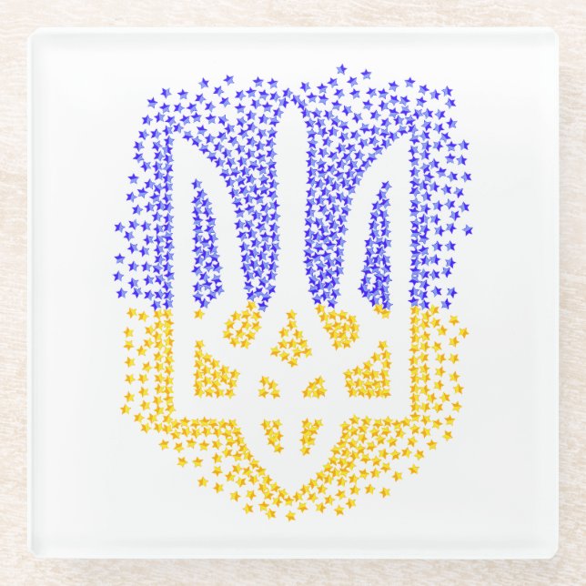 Posavasos De Vidrio Estrellas de tridente de heraldry de Ucrania (Anverso)