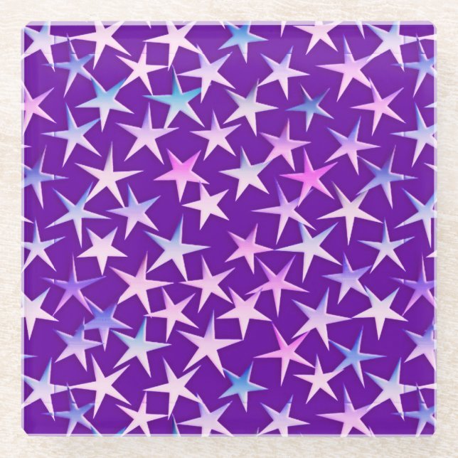 Posavasos De Vidrio Estrellas del satén, lavanda en púrpura (Anverso)