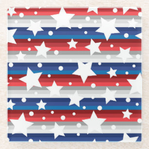 POSAVASOS DE VIDRIO ESTRELLAS GRIS AZULES ROJAS PATRIOTAS