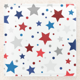 POSAVASOS DE VIDRIO ESTRELLAS GRIS AZULES ROJAS PATRIOTAS