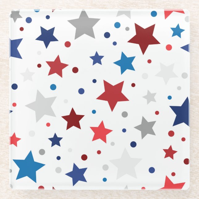 POSAVASOS DE VIDRIO ESTRELLAS GRIS AZULES ROJAS PATRIOTAS (Anverso)