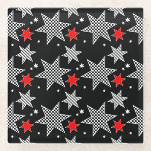 Posavasos De Vidrio Estrellas negras, rojas y blancas