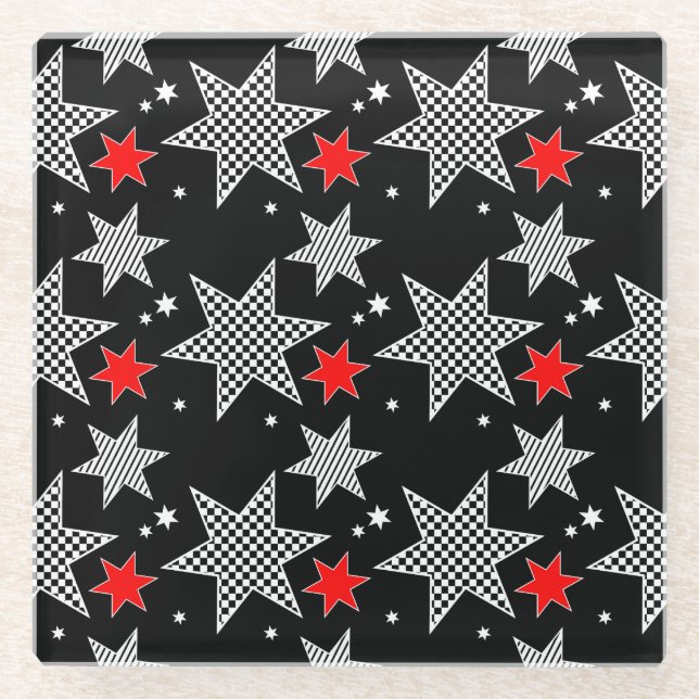 Posavasos De Vidrio Estrellas negras, rojas y blancas (Anverso)