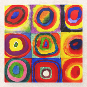 Posavasos De Vidrio Estudio de color de Kandinsky Cuadrados Círculos A