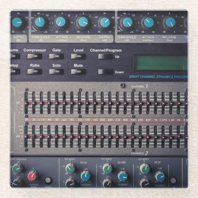 Posavasos De Vidrio Estudio del mezclador de sonido de muchos botones (Anverso)