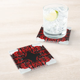 Posavasos De Vidrio Eternal Abstract Red Black White Fluid Art