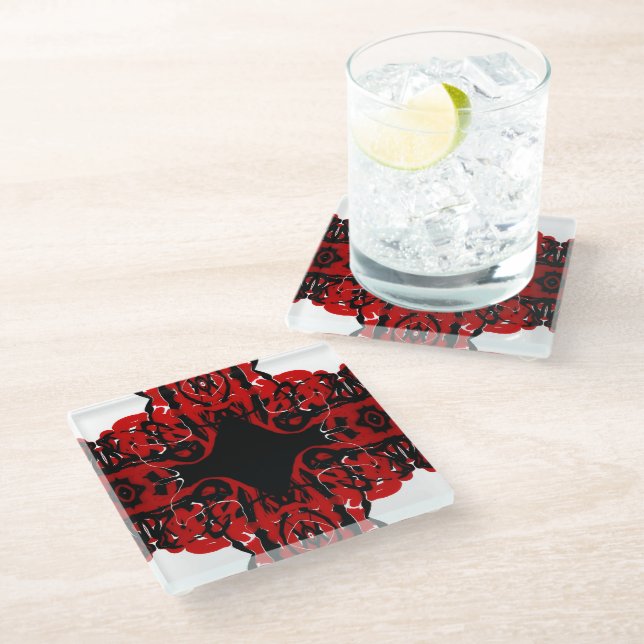 Posavasos De Vidrio Eternal Abstract Red Black White Fluid Art (Angular)