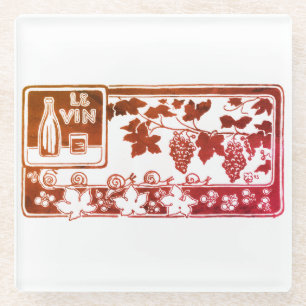 Posavasos De Vidrio Etiqueta de vino francés vintage Viñedo rústico