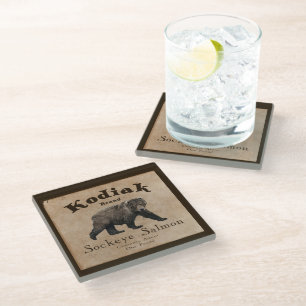 Posavasos De Vidrio Etiqueta Vintage Kodiak Salmon
