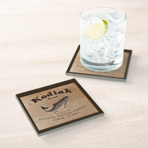 Posavasos De Vidrio Etiqueta Vintage Kodiak Salmon