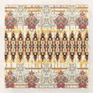 Posavasos De Vidrio Étnica de Mughal: patrón digital floral
