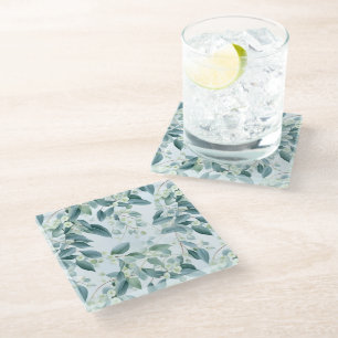 Posavasos De Vidrio Eucalipto verde suave color de agua
