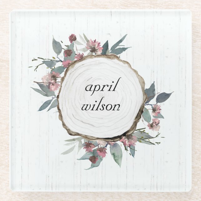 POSAVASOS DE VIDRIO EUCALIPTUS FLORAL DE MADERA RÚSTICA (Anverso)