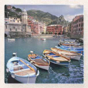 Posavasos De Vidrio Europa, Italia, Vernazza. Barcos pintados brillant