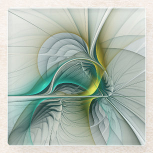 Posavasos De Vidrio Evolución fractal, arte abstracto de turquesa dora