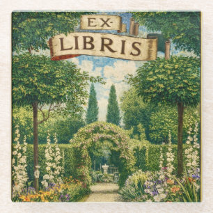 Posavasos De Vidrio Ex Libris de jardín vintage para etiqueta de libro