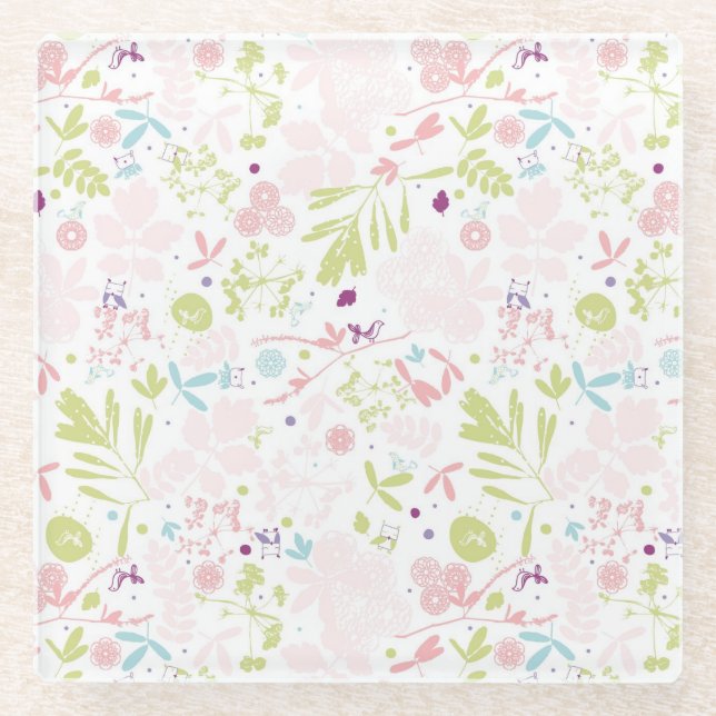 Posavasos De Vidrio exhibición del modelo floral (Anverso)