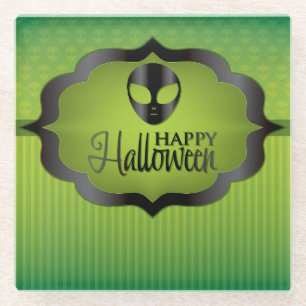 Posavasos De Vidrio Extraterrestre verde de Halloween
