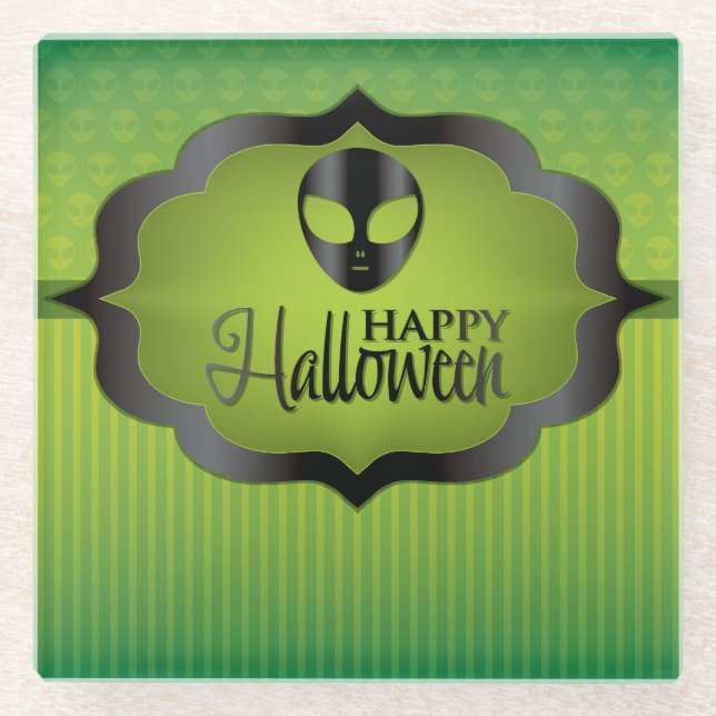 Posavasos De Vidrio Extraterrestre verde de Halloween (Anverso)