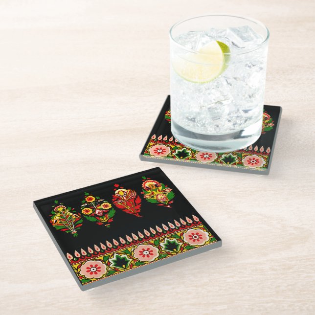 Posavasos De Vidrio Fabric indio de algodón (Angular)