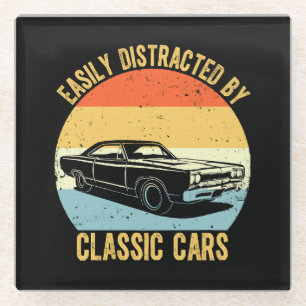 Posavasos De Vidrio Fácilmente Distraído Por Coches Clásicos