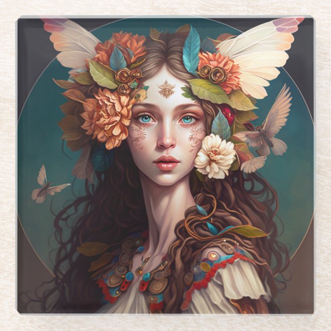 Posavasos De Vidrio Fairy Chica Fantasy Art Glass (Anverso)