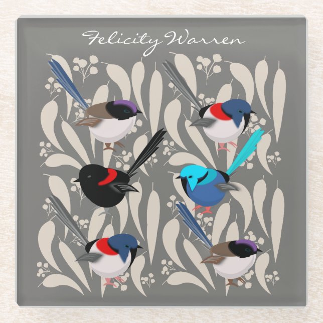 Posavasos De Vidrio Fairy Wrens (Anverso)