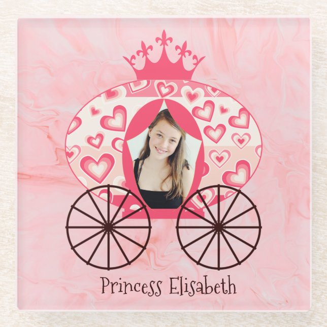 Posavasos De Vidrio Fairytale Royal Princess Carriage Chica Cumpleaños (Anverso)